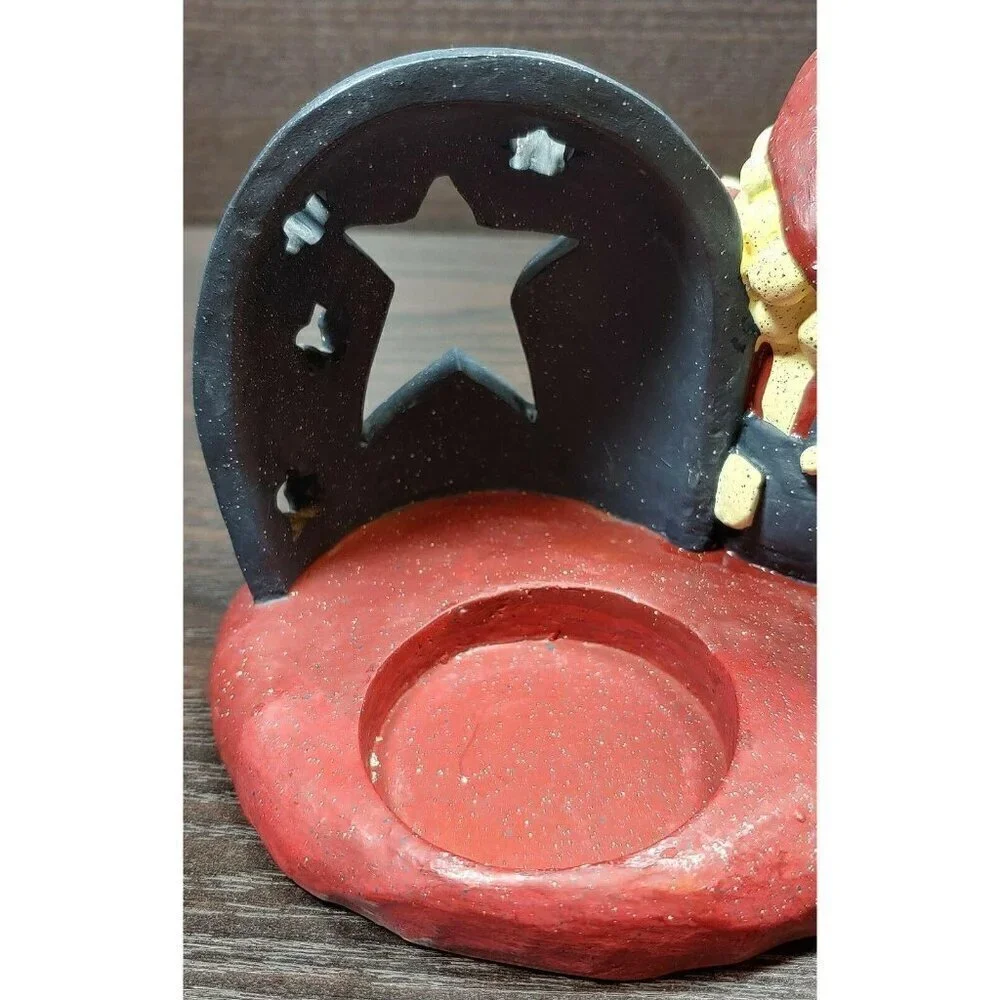 Patriotic Uncle Sam Santa Tealight Candle Holder With Star Cutouts Red Blue VRG